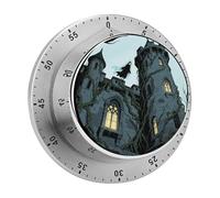 Ghost Castle Kitchen Timer 60 Minute Visual Wind Up Timers Indoor Mechanical Timers with Magnetic Base Stainless Steel Timer for Home Cooking Time Management Tool