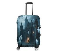 Ghost Castle Luggage Cover, Ghost Castle Design Suitcase Protector, Personalized Stretchable Washable Travel Sleeve for 19-32 Inch Luggage X-Large, white, L, Ghost Castle