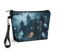 Ghost Castle Makeup Bag Wide-Open Travel Bag Organizer for Toiletry Make Up Cosmetic Waterproof Portable Zipper Pouch Purse Lightweight Small Makeupbag Gift for Women