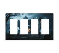 Ghost Castle Outlet Cover,4-Gang Wall Plate Hidden Screw Face Plate,Thermoplastic Faceplate Cover Decorator Receptacle Outlet Light Switch Cover Size 8.3"x 4.7"for House