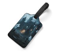 Ghost Castle Personalized Luggage Tags for Suitcases, Cute PU Leather Travel Luggage Tags, Suitcase Identifier Name Baggage Tag, Bag Tag for Men Women Luggages Handbags