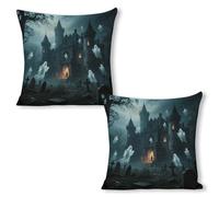 Ghost Castle Throw Pillow Covers 18"x18"（2pcs） Pillows Decorative Couch Pillow Covers Living Room Sofa Bed Outdoor Pillows Summer Linen Pillowcases Farmhouse