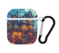 Ghost Castles Pumpkin Bats Moon Earphone Case Cover Compatible with AirPods 1&2 Shockproof Bluetooth Headset Case White-style