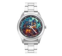 Ghost Castles Pumpkin Bats Moon Men's Casual Watch with Stainless Steel Strap Alloy Quartz Wrist Watches