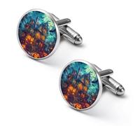 Ghost Castles Pumpkin Bats Moon Shirt Cufflinks Round Cuff Links for Business Wedding Party Father's Day Gift 1.7cm