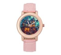 Ghost Castles Pumpkin Bats Moon Womens Elegant Watch Analogue Quartz Watch Leather Band Wristwatch