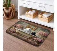 Ghost Cat Floral Quick Dry Bath Mat, Vintage Rose Pattern Absorbent Non Slip Shower Mat, Halloween Memory Foam Washable Bath Rugs for Bathroom Toilet Restroom Decorative 16x24 Inch