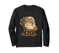 Ghost Cat on Stump with Stars Long Sleeve T-Shirt