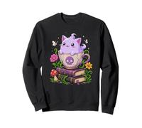 Ghost Cat Teacup Pastel Goth Witchy Spooky Cute Kitten Art Sweatshirt