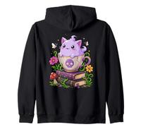 Ghost Cat Teacup Pastel Goth Witchy Spooky Cute Kitten Art Zip Hoodie