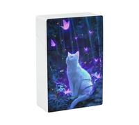 Ghost Cat with Butterflies Unisex Cigarette Case Holder Reusable Waterproof Protective Box