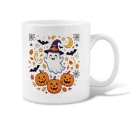 Ghost Ceramic Coffee Mug, Fanciful Festive Pumpkins Bat Halloween Orange Novelty Work Drinking Mugs with Handle Ideal for Friends Family Lovers Eldership Senior Co-worker 11 Oz