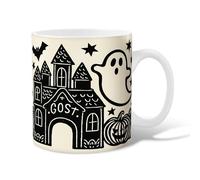 Ghost Ceramic Coffee Mug, Halloween Fanciful Haunted House Pumpkin Halloween Black Novelty Hot Chocolate Mug with Handle Gift for Friendship Family Colleague Teachers Sweetheart Staff 15 Oz