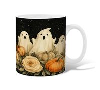 Ghost Ceramic Coffee Mug, Halloween Fanciful Pumpkin Rose Halloween Black Novelty Tea Mug with Handle Gift for Friends Family Lovers Eldership Senior Co-Worker 11 Oz