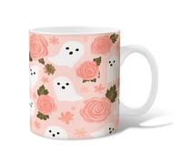 Ghost Ceramic Coffee Mug, Halloween Fanciful Rose Leaf Halloween Peach Novelty Hot Chocolate Mug with Handle Gift for Friendship Family Colleague Staff Sweetheart Teachers 15 Oz