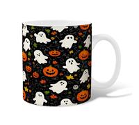 Ghost Ceramic Coffee Mug, Halloween Playful Pumpkin Leaf Halloween Black Novelty Hot Chocolate Mug with Handle Gift for Friends Family Coworkers Teachers Couples Employees 11 Oz