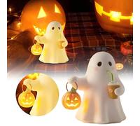 Ghost Coffee Pumpkin Night Light, Halloween Ghosts Pumpkin Lamp, Cute 3D LED Spooky Ghost Statue Lamp, Resin Mini Gothic Light Up Desktop Ornaments for Home Bookshelf Tabletop (Larg)