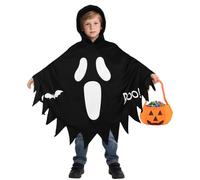 Ghost Costume Children with Luminous, 3-12 Years Halloween Costume Ghost Cape Black with Hood & Pumpkin Bag, Ghost Face Boo Ghost Costumes Girls Boys for Halloween Carnival Cosplay (S)