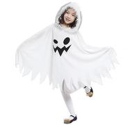 Ghost Costume for Girls, Hooded Ghost Cape Costume for Halloween Cosplay (S, 95-110cm)