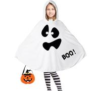 Ghost Costume with Pumpkin Basket Spooky Halloween Costumes Classic Scary Outfit Dress Up Cloak Robe for Parties, White, child