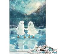 Ghost Couple Ice Skating Winter Snow Jigsaw Puzzles Puzzle for Adults Kids. 1000 Piece Impossible Challenge Toy Educational Games Home Decoration for Educational Games Gifts 1000pcs (38x26cm)