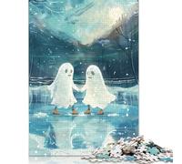 Ghost Couple Ice Skating Winter Snow Puzzles 300 Pieces Wood Puzzle Jigsaws for Adults Educational Game Challenge Toy 300pcs (40x28cm)