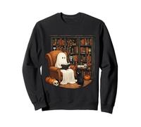 Ghost Cozy Reading Library Curious Black Cat Halloween Sweatshirt