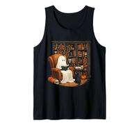 Ghost Cozy Reading Library Curious Black Cat Halloween Tank Top