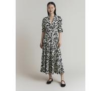Ghost Crepe Floral V-Neck Midi Tea Dress Black Mix