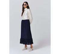 Ghost Crepe Ruffle Midi Tiered Skirt Navy