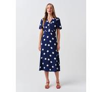Ghost Crepe Spot V-Neck Midi Tea Dress Navy Mix