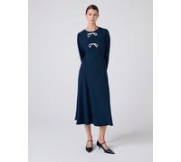 Ghost Crepe Tie Front Midi Skater Dress Navy