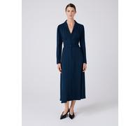 Ghost Crepe V-Neck Button Front Midi Waisted Dress Navy