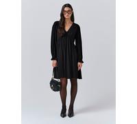 Ghost Crepe V-Neck Frill Collar Mini Smock Dress Black