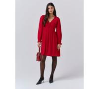 Ghost Crepe V-Neck Frill Collar Mini Smock Dress Red