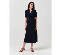 Ghost Crepe V-Neck Midi Tea Dress Navy