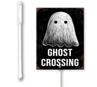 Ghost Crossing Yard Sign With Stakes 4.6 x 6 inch，Aluminum Sign for Home Farm Decor Outdoor Halloween Sign