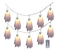 Ghost Decor - 3.94 Inch Ghost Kit with LED Lights, Hanging Ghost Decoration, Halloween White Ghosst with Hats, Pack of 10 Home Decor Ambient Lighting for Indoor Living Room in the Living Room