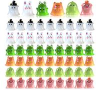Ghost Decor 60 Pcs Ghost Figurine Halloween Cute Mini Animal Ghosts Decor Glow in the Dark Glowing Luminous Mini Resin Figures for Garden Halloween Decorations