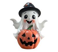 Ghost Decor - Ghost Table Decor with Pumpkin,Resin Desktop Ornament, Small Halloween Statue for Indoor Outdoor Home Table Kitchen Mantel Fireplace Garden
