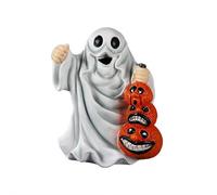Ghost Decor, Halloween Spooky Ghost Statue with Pumpkin and Cloak, Cartoon Resin Ghosts Decor Ornament Holding Pumpkin, Halloween Decoration for Home Shelf Mantel Display