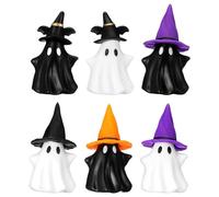 Ghost Decorations,6 PCS Halloween Mini Resin Ghost Figurines with Hat,Miniature Halloween Ornaments with Cute Tiny Resin Miniature Ghosts Figurines Bulk Small Garden Toys Desktop Ornament