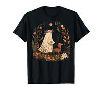 Ghost Dog Halloween Women Pet Owner Spooky Season Floral T-Shirt
