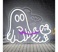 Ghost Dog Neon Signs Halloween Neon Sign for Wall Decor Dimmable Ghost Neon Sign Happy Halloween Neon Light for Bedroom Men Cave Home Party