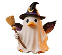 Ghost Duck,Resin Ghost - Holding Broom Cute Witch Hat Duck Desktop Ornaments for Birthday Party Haunted Setup Window Display Indoor Centerpiece Bedroom