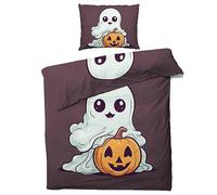Ghost Duvet Cover Single Size - Halloween Pumpkin Bedding Set & Bedroom Decor, Reversible Quilt Cover and Pillowcase, Soft Brushed Microfiber Easy Care Bed Set with Zipper Closure C%-44