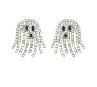 Ghost Earrings for Women Sparkly Rhinestone Crystal Halloween Pumpkin Spider Skull Bat Earrings Halloween Cosplay Jewelry Gift, M, Alloy Steel, No Gemstone