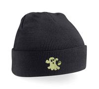 Ghost Embroidery Beanie Hat for Kids | Cute Spooky Spirit Winter Cap for Children Black