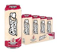 GHOST Energy Drink, Zero Sugar, 12-Pack, Raspberry Cream - 160MG Caffeine | Pre Workout Drink, No Artificial Colors, Gluten-Free & Vegan - 160MG Natural Caffeine, L-Carnitine, Taurine - 500ML Cans