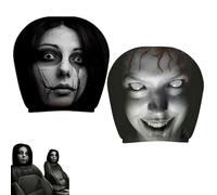 Ghost Face Car Headrest Covers,Scary Headrest Covers for Cars,Universal Stretchy Vehicle Seat Headrest Protector, Washable Halloween Car Decor for Auto Truck SUV Interior Decoration B)